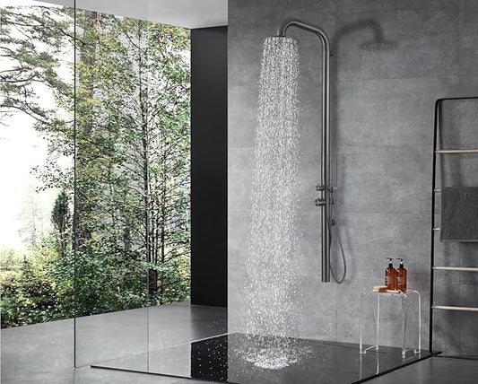 HEATGENE Outdoor Shower with Body Jets and Handheld, Wall-Mounted Shower Head for Outside/Poolside/Patio Drench Shower - Grey