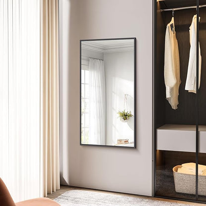 BONEWEI Bathroom Mirror,24x48 inch Wall Mirror for Bathroom Wall Mounted Black Rectangle Square Corner Mirrors, Black Bathroom Mirror for Living Room, Farmhouse, Bedroom Entryway, Horizontal/Vertical