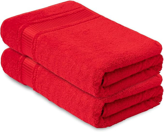 Melissa Linen, 2 Piece Bath Towel Set, 100% Turkish Cotton Bath Towels for Bathroom, Absorbent, Quick Dry, Durable and Soft Shower Towel, 28 in x 55 in, Spa and Hotel Quality, Red