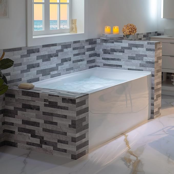 WOODBRIDGE 60" Acrylic Rectangular Alcove Soaking Bathtub in White with Left Drain, Chrome pop-UP Drain Included BA6030L