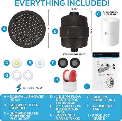 SparkPod Luxury Filtered Shower Head Set 23 Stage Shower Filter - Reduces Chlorine and Heavy Metals - High Pressure Showerhead Filter (6" Round, Vintage Oil Rubbed Bronze)