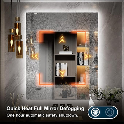 TETOTE 30x36 Inch LED Backlit Bathroom Mirror with Lights,Anti-Fog,Dimmable Lighted Mirror(Horizontal/Vertical) Wall Mounted Vanity Mordern Mirror