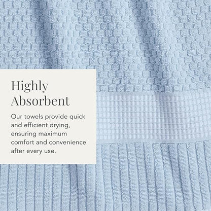 NY Loft 100% Cotton Towel Set 6 Piece | Super Soft & Absorbent Quick-Dry 2 Bath Towels 2 Hand Towels & 2 Washcloths |Textured and Durable Cotton | Trinity Collection (6 Piece Set, Chambray Blue)