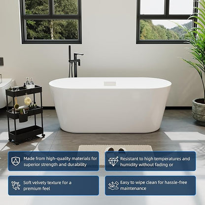 67" Acrylic Freestanding Bathtub, Modern White Soaking Tub for Bathrooms, Easy Install Contemporary Bath Tub with Chrome Overflow and Drain