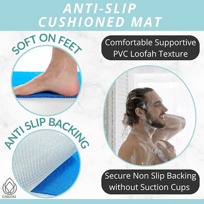 Square Shower Mat - Non Slip Shower Mats for Inside Shower - Extra Large 31x31 Shower Floor Mat Non Slip - Square Bath Mat for Shower - Secure Anti Slip Loofah Shower Bath Mat (31x31 Blue)