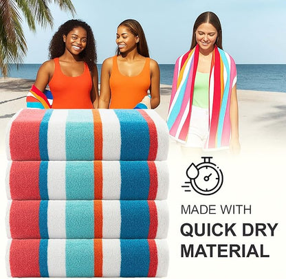 CASA COPENHAGEN Bora Bora Beach Towels Designed in Denmark Rough and Tough, Quick Dry, for Pool, Bath & Shower 30x60 inches 4 Pieces Cotton Beach Bath Towels Set - Turquoise