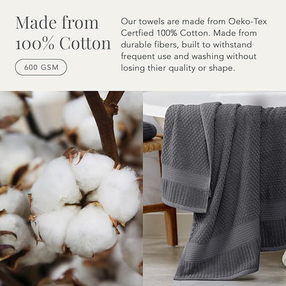 NY Loft 100% Cotton Hand Towel 6 Pack | Super Soft & Absorbent Quick-Dry Hand Towels 16" x 28" |Textured and Durable Cotton | Trinity Collection (6 Pack Hand Towel, Charcoal Grey)