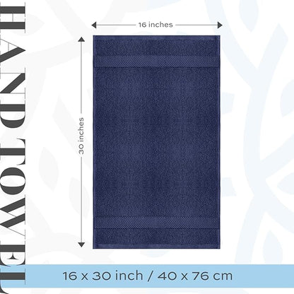 White Classic Luxury Navy Blue Hand Towels - Soft 100% Turkish Cotton | Highly Absorbent Hotel spa Bathroom Towel Collection | 16x30 Inch | Set of 6