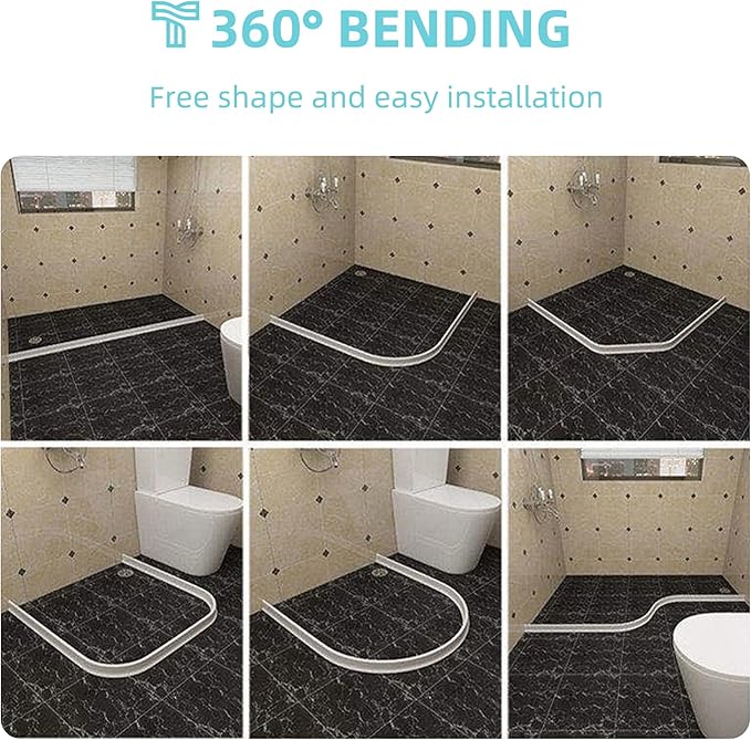 Shower Threshold Water Dam,Walk in Shower Water Guard, Shower Dam Water Barrier Bathroom Sink Splash for Dry And Wet Separation Caulk Seal Strip Edge Trim (98Inch, Transparent)