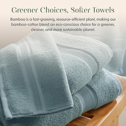 Springtree Home Luxury Bamboo Rayon Bath Towel Set of 4 | 35% Bamboo Rayon - 65% Cotton | Absorbent Quick-Dry Towels for Bathroom | Oeko-TEX Standard 100 Cotton | Aegean