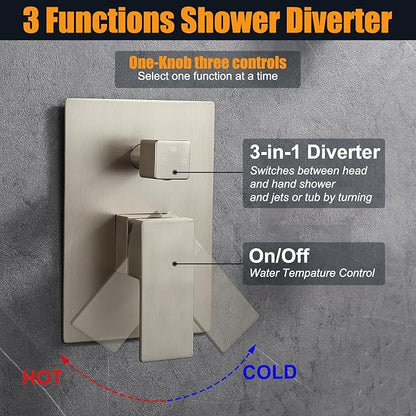 Enga Shower System with Body Jets 12 Inch Ceiling Mounted Rain Shower and Handheld Sprays Brass Full Body Massage Spa Jets Contain Rough-in Shower Valve, Brushed Nickel