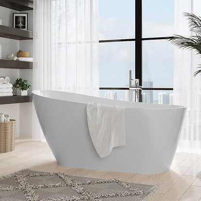 59 in Acrylic Freestanding Bathtub, Contemporary Stand Alone Tub,Glossy White Soaking Tub, with Chrome Overflow and Drain, CUPC Certified