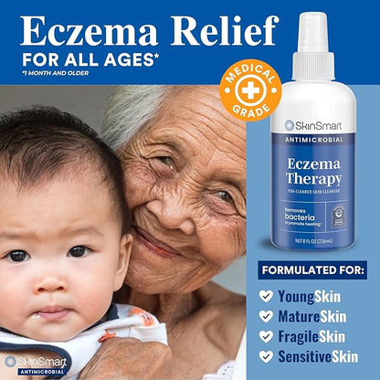 SkinSmart Antimicrobial Eczema Therapy with Hypochlorous Acid, Safely Removes Bacteria so Skin Can Heal, for Adults, Kids and Seniors, Travel Size 2 Ounce Clear Spray (Pack of 3)