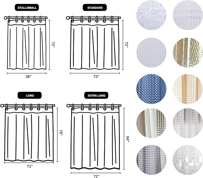 NTBAY EVA Semi-Transparent Clear Shower Curtain with Gray Checkered, Waterproof Liner with 3 Magnets for Bathroom, 72x72 Inches