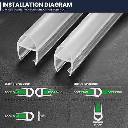 Shower Glass Door Side Seal, 2PCS 78 Inch Ultra Clear U-Shape PVC Seal Strip, for 1/2"(12mm) Thick Frameless Glass Door, to Stop Water Leakage