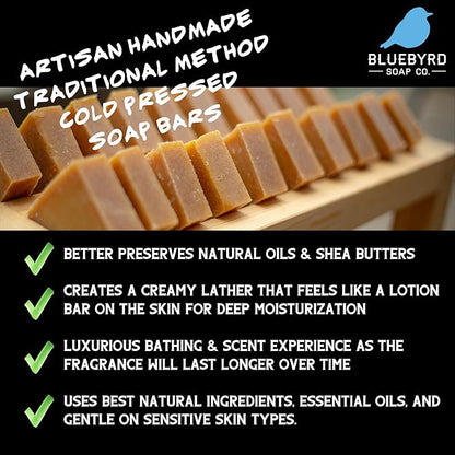 BLUEBYRD Soap - Men's Variety Pack Bourbon Soap Bars | Natural Skin Care, Handmade, Cold Process, Organic | Masculine Fragrance- Bourbon Oak, Citrus IPA Beer, Sandalwood Whiskey, Charcoal (Bourbon)