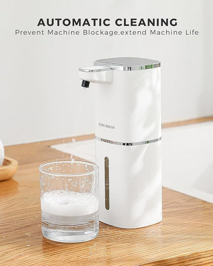 Automatic Foaming Soap Dispenser, 12.8oz Rechargeable, Adjustable Foam Levels, IPX5 Waterproof, Touchless & Wall/Tabletop Use for Kitchen Bathroom, White