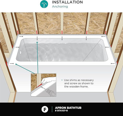 Fine Fixtures Acrylic, Fiberglass Alcove Soaking Bathtub with Integral Apron Front in Glossy White - Right Hand Drain, 48" x 32"