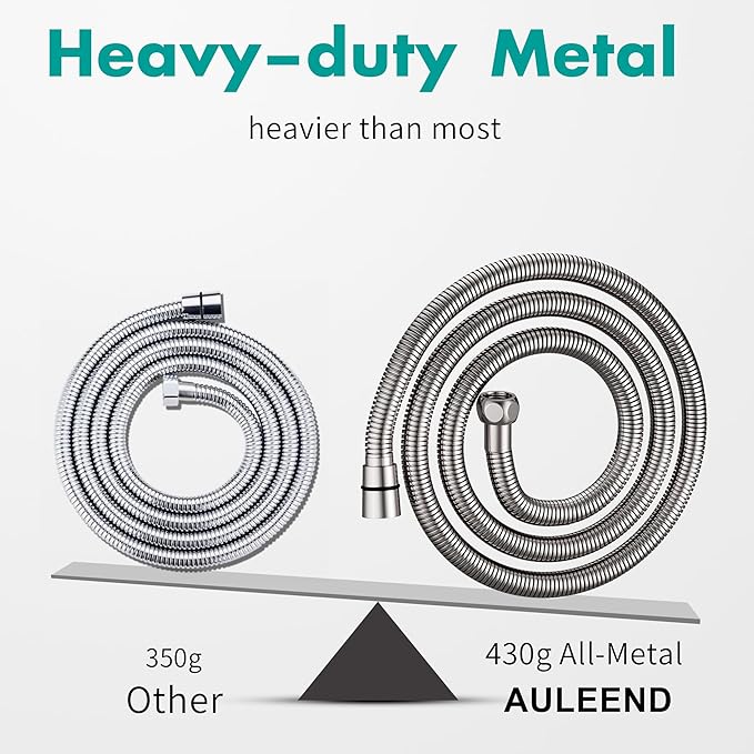 AULEEND，78 inch，encrypted shower hose 304 stainless steel metal - Extra long shower hose -（Universal Connection G 1/2" x 1/2")（Matte Black）