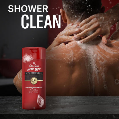 Old Spice Refreshing Body Wash for Men, 3X Defense, 24/7 Shower Fresh with Long Lasting Scent, Travel Size, Red Collection, Swagger with Cedarwood Scent, 3 oz