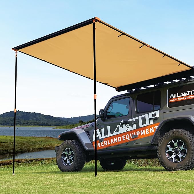 ALL-TOP Vehicle Awning 6.6'x10' Roof Rack Pull-Out Sun Shade UV50+, Weatherproof 4x4 Side Awning for Camping & Overland (Hardware Included)