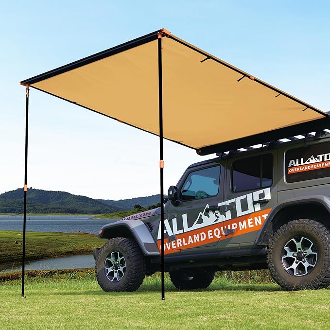 ALL-TOP Vehicle Awning 4.6'x8.2' Roof Rack Pull-Out Sun Shade UV50+, Weatherproof 4x4 Side Awning for Camping & Overland (Hardware Included)