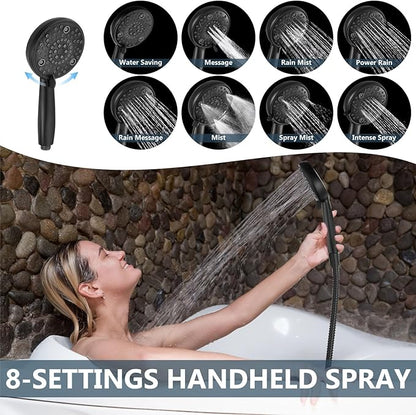 Aolemi 3 Handles Tub Shower Faucet Set with Valve Bathtub Combo Set Shower System Complete Trim Kit Wall Mounted Matte Black