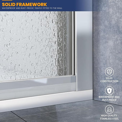 Glass Shower Panel, 36" W x 76" H Semi-Framed Fixed Shower Panel in Silver with 5/16"(8mm) Clear Tempered Glass Door, Simple Shower Door Panel for Bathroom