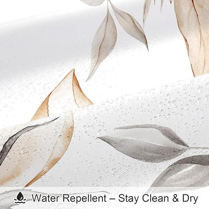 Long Boho Watercolor Floral Shower Curtain 72 x 78, Light Brown and Grey Ink Painting Style Flower Shower Curtains for Chic Elegant Bathroom, Artistic Tan 78 Inch Long Fabric Shower Curtain