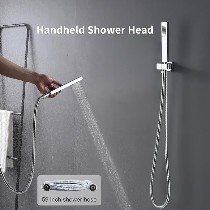 Shower System Chrome Shower Faucet Set with 14X20 inch Ceiling Mount Shower Head and 8 inch Wall Mount Shower Head, Handheld Shower, with Temperature Display Function