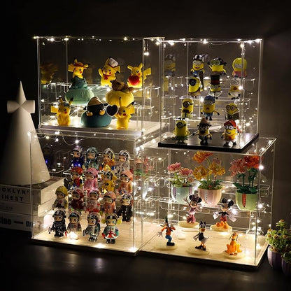 Choowin 5 Tier Clear Acrylic Display Case for Collectibles, Mini Figures, Pop Mart, Labubu, Sonny Angel, Smiski - Assemble Dustproof Acrylic Display Box with Door, Stand (White Base, Clear Step)