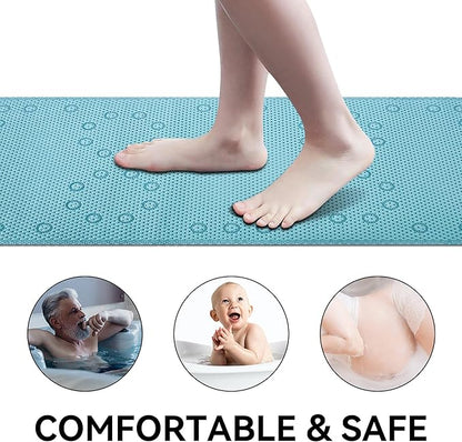 Bathtub Mat Non Slip Blue 36” X 17” Shower Mat Soft Foam Bath Mats for Bathroom Tub, Bathtub Mat with Drain Holes, Suction Cups, Shower Mat Non Slip
