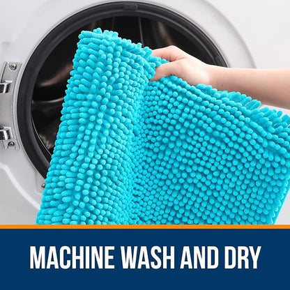 OLANLY Bathroom Rugs 30x20, Extra Soft Absorbent Chenille Bath Rugs, Rubber Backing Quick Dry, Machine Washable Bath Mats for Bathroom Floor, Tub and Shower, Home Decor Accessories, Aqua Sky
