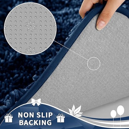 Yimobra Toilet Rugs U Shaped Washable, Extra Thick Soft Absorbent Chenille Contour Bathroom Rugs for Toilet 24x24 Inch, Quick Dry Non Slip Toilet Mat for Bath Floor, Navy Blue