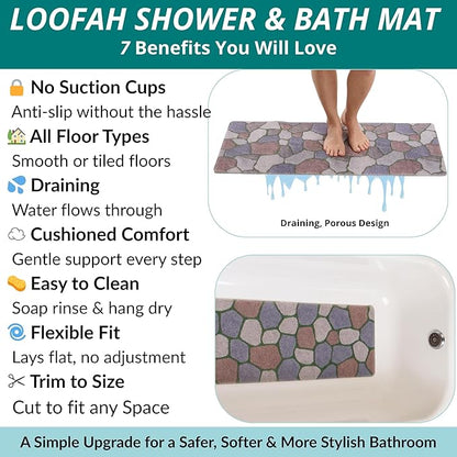 Non Slip Bathtub Mat Shower Mat for Tub - Loofah Bath Mats for Bathroom - 40x16 Bathtub Floor Mat - Textured Anti Slip Bath Mat Without Suction Cups - Secure Mat for Wet Areas (40x16 Stone Path)