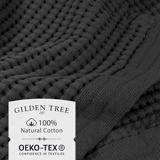 GILDEN TREE Waffle Towel Set Quick Dry Thin | 2 Bath Towels | 2 Hand Towels | 2 Washcloths, Modern Style (Faded Black)
