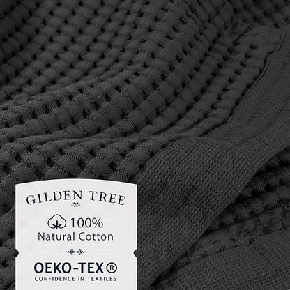 GILDEN TREE Waffle Towels for Bathroom Luxury 100% Cotton Bath Towels, Quick Dry Towel, Thin Super Absorbent Lint Free Shower Towels, Bath Towels Set of 2, Modern Style (Faded Black)