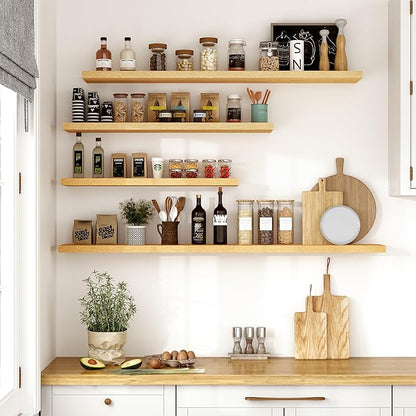 Vivelove 10" Deep Floating Shelves with Invisible Brackets, 48" Wall Shelves for Bathroom Bedroom Kitchen Living Room Laundry Room, Modern Rustic Shelves for Home Decor, 48"x10.2"x1.5", Set of 2, Oak