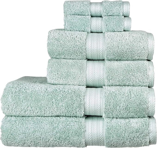Christy Renaissance 6 Piece Blue Towel Set | 100% Egyptian Cotton | Luxury Bathroom Towels | Soft and Super Absorbent | 675 GSM | 2 Bath 2 Hand 2 Face | Eggshell