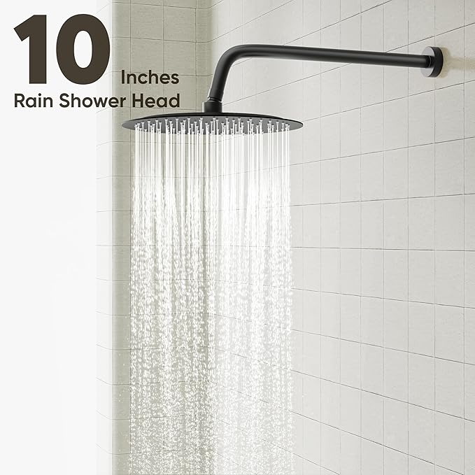 Gabrylly Shower System with Tub Spout, Black Bathtub Shower Faucet Set with 3-Way Pressure Balance Valve Kit, 10" Rain Head with Handheld Spray, Matte Black
