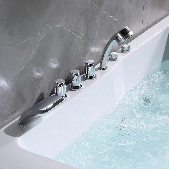 Empava Whirlpool Bathtub 71 Inch,2 Person Whirlpool Tubs With 16 Jets,Jetted Bathtub,Acrylic SPA Bath Tub,Hydro Massage Bathtub With Right Drain,3-Side Apron,White