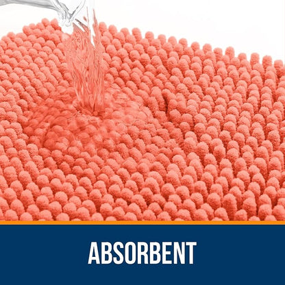 OLANLY Bathroom Rugs 30x20, Extra Soft Absorbent Chenille Bath Rugs, Rubber Backing Quick Dry, Machine Washable Bath Mats for Bathroom Floor, Tub and Shower, Home Decor Accessories, Coral