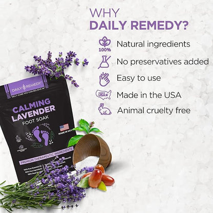 Calming Lavender Foot Soak with Epsom Salt, Made in USA, Foot Soak Soothes Tired Feet, Athletes Foot, Stubborn Foot Odor, Softens Calluses & Helps Treat Toenail, 16 oz 1 lb