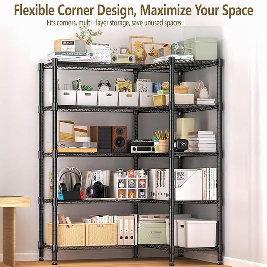 Himimi Storage Shelves-5 Tier Heavy Duty Wire Shelving Unit with Leveling Feet, 1500LBS Adjustable Metal Shelves Organizer for Kitchen Garage Pantry Laundry, 60" W*14" D*72" H, Black