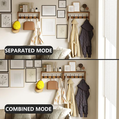 AMBIRD Coat Rack Wall Mounted with Shelf, Coat Hooks Wall Mounted, Wall Hooks for Hanging in Entryway, Living Room, Bathroom, Bedroom (Brown)