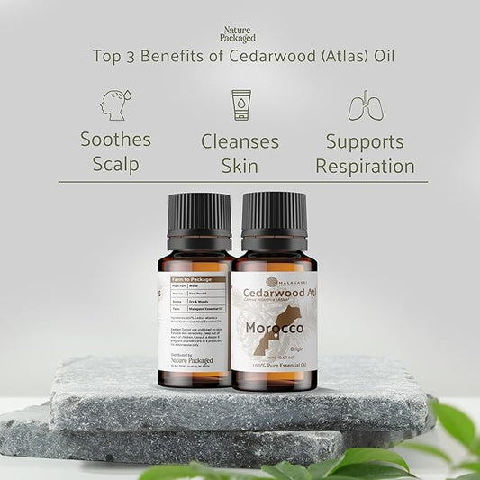 Cedarwood Atlas Essential Oil - Direct from Morocco Forests - Steam Distilled - Cedro del Atlas for Aromatherapy, Massage, Diffuser, DIY Candle and Soap Making - 8oz
