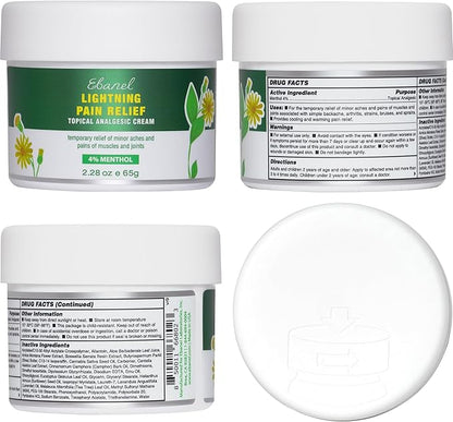 Ebanel Pain Relief Cream for Arthritis, Back, Joint, Foot, Neck, Strains & Sprains with Menthol, Camphor, Arnica, Emu Oil, MSM, Boswellia, Soothing Muscle Pain Relief Cream