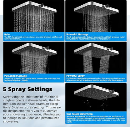 Hibbent cUPC Certified High Pressure 13'' Dual Shower Head Combo with 10-mode Handheld Spray, Upgraded Rainfall 5-spray Shower Head, 12'' Adjustable Extension Arm, 71'' Hose, Showerhead Holder, Chrome