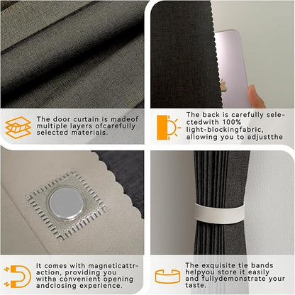 Accordion Door Curtain Set - 100% Blackout, with Curtain Rod Included, for Bedroom Privacy Protection (Black-53 W x 78" L+Rod)