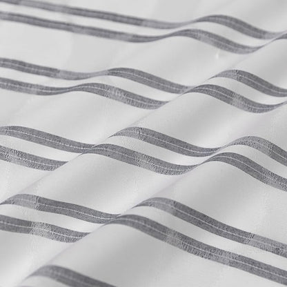 Amazon Basics Geometric Jacquard Fabric Shower Curtain for Bathroom, Lightweight, Waterproof and Washable, 72" W x 84" L, Grey Striped